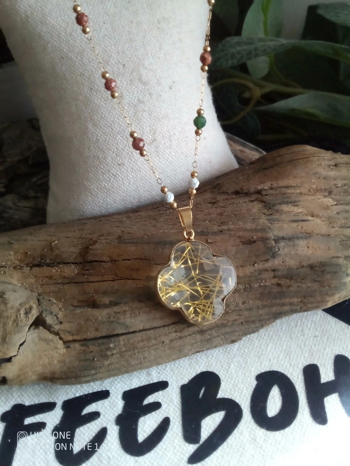 Collier pendentif trèfle en quartz rutile – photo 2